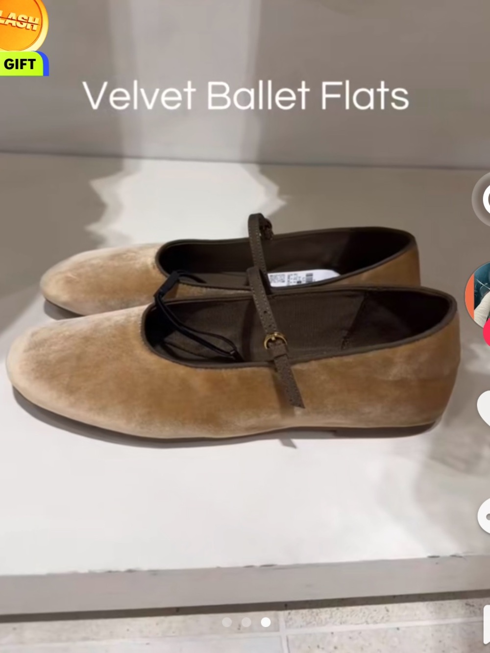 Velvet Ballet Flats - Taupe - Picture 2 of 4